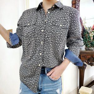 Talbots Classic Cotton Hearts Print Button Down Shirt